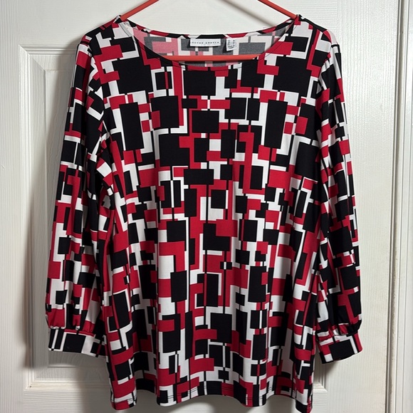 Susan Graver Tops - Susan Graver Red Black Geometric Blouse Top Medium